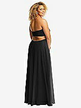 Rear View Thumbnail - Black Strapless Empire Waist Cutout Maxi Dress with Covered Button Detail