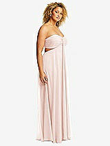 Side View Thumbnail - Blush Strapless Empire Waist Cutout Maxi Dress with Covered Button Detail