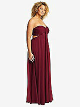 Side View Thumbnail - Burgundy Strapless Empire Waist Cutout Maxi Dress with Covered Button Detail