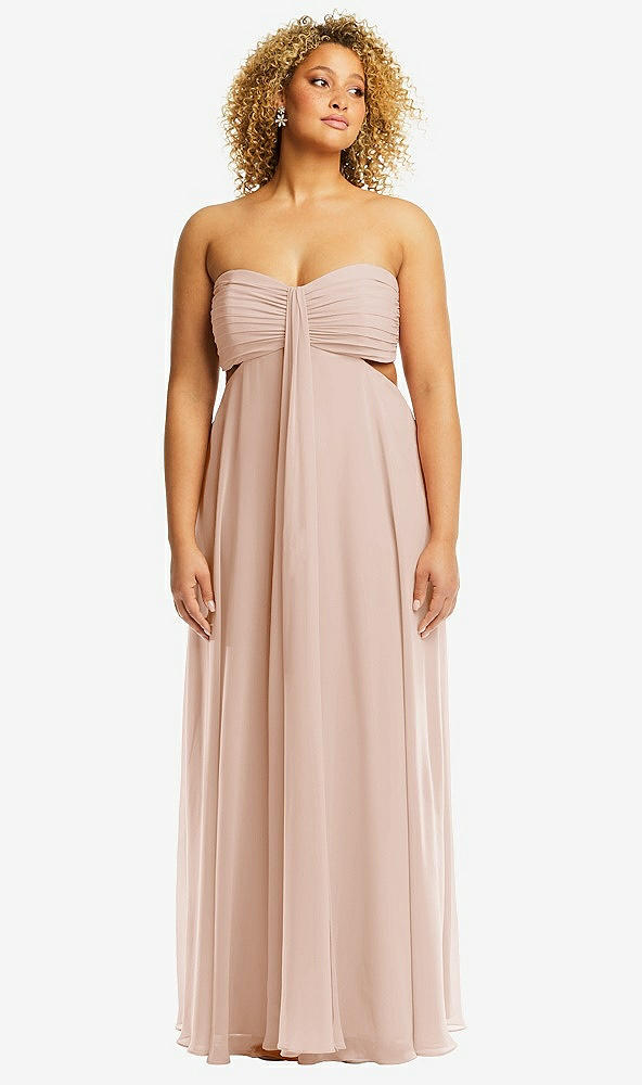 Front View - Cameo Strapless Empire Waist Cutout Maxi Dress with Covered Button Detail