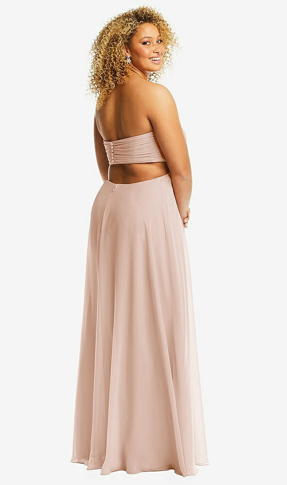 Back View - Cameo Strapless Empire Waist Cutout Maxi Dress with Covered Button Detail