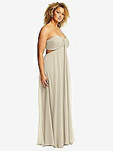 Side View Thumbnail - Champagne Strapless Empire Waist Cutout Maxi Dress with Covered Button Detail