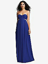 Alt View 2 Thumbnail - Cobalt Blue Strapless Empire Waist Cutout Maxi Dress with Covered Button Detail