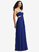 Alt View 3 Thumbnail - Cobalt Blue Strapless Empire Waist Cutout Maxi Dress with Covered Button Detail