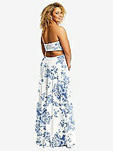 Rear View Thumbnail - Cottage Rose Dusk Blue Strapless Empire Waist Cutout Maxi Dress with Covered Button Detail