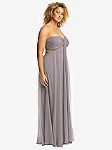 Side View Thumbnail - Cashmere Gray Strapless Empire Waist Cutout Maxi Dress with Covered Button Detail