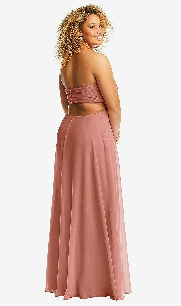 Back View - Desert Rose Strapless Empire Waist Cutout Maxi Dress with Covered Button Detail