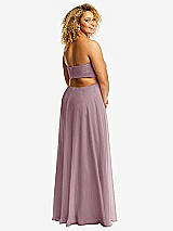 Rear View Thumbnail - Dusty Rose Strapless Empire Waist Cutout Maxi Dress with Covered Button Detail