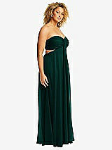Side View Thumbnail - Evergreen Strapless Empire Waist Cutout Maxi Dress with Covered Button Detail