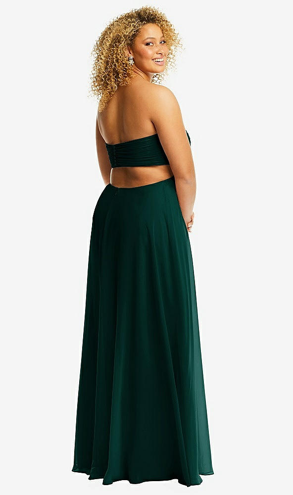 Back View - Evergreen Strapless Empire Waist Cutout Maxi Dress with Covered Button Detail