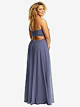 Rear View Thumbnail - French Blue Strapless Empire Waist Cutout Maxi Dress with Covered Button Detail