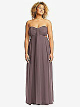 Front View Thumbnail - French Truffle Strapless Empire Waist Cutout Maxi Dress with Covered Button Detail