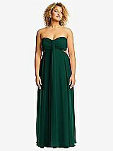 Front View Thumbnail - Hunter Green Strapless Empire Waist Cutout Maxi Dress with Covered Button Detail