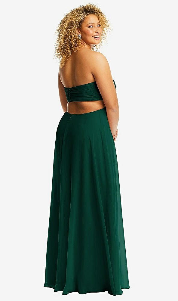 Back View - Hunter Green Strapless Empire Waist Cutout Maxi Dress with Covered Button Detail