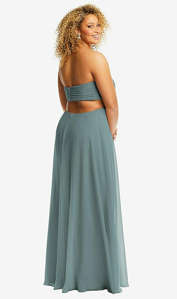 Back View - Icelandic Strapless Empire Waist Cutout Maxi Dress with Covered Button Detail