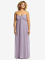 Front View Thumbnail - Lilac Haze Strapless Empire Waist Cutout Maxi Dress with Covered Button Detail