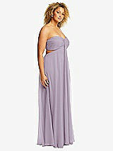 Side View Thumbnail - Lilac Haze Strapless Empire Waist Cutout Maxi Dress with Covered Button Detail