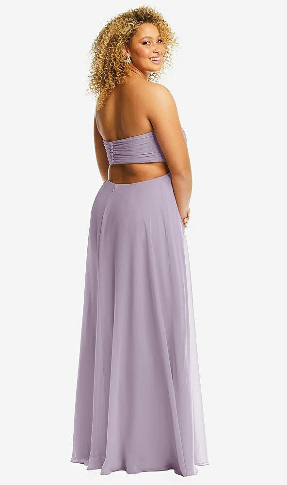 Back View - Lilac Haze Strapless Empire Waist Cutout Maxi Dress with Covered Button Detail