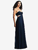 Alt View 3 Thumbnail - Midnight Navy Strapless Empire Waist Cutout Maxi Dress with Covered Button Detail