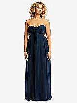 Front View Thumbnail - Midnight Navy Strapless Empire Waist Cutout Maxi Dress with Covered Button Detail