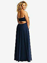 Rear View Thumbnail - Midnight Navy Strapless Empire Waist Cutout Maxi Dress with Covered Button Detail