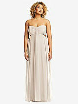 Front View Thumbnail - Oat Strapless Empire Waist Cutout Maxi Dress with Covered Button Detail