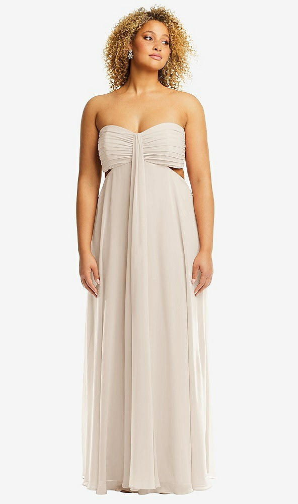 Front View - Oat Strapless Empire Waist Cutout Maxi Dress with Covered Button Detail