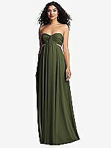 Alt View 2 Thumbnail - Olive Green Strapless Empire Waist Cutout Maxi Dress with Covered Button Detail