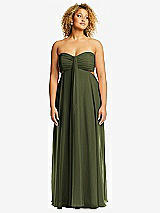 Front View Thumbnail - Olive Green Strapless Empire Waist Cutout Maxi Dress with Covered Button Detail