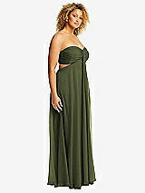 Side View Thumbnail - Olive Green Strapless Empire Waist Cutout Maxi Dress with Covered Button Detail