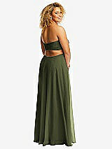 Rear View Thumbnail - Olive Green Strapless Empire Waist Cutout Maxi Dress with Covered Button Detail