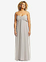 Front View Thumbnail - Oyster Strapless Empire Waist Cutout Maxi Dress with Covered Button Detail