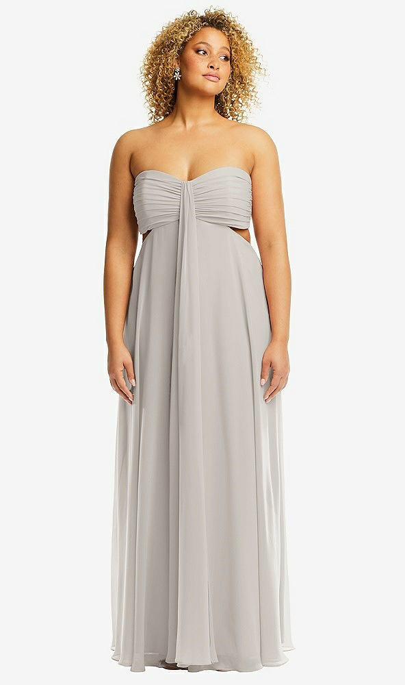 Front View - Oyster Strapless Empire Waist Cutout Maxi Dress with Covered Button Detail