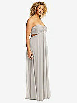 Side View Thumbnail - Oyster Strapless Empire Waist Cutout Maxi Dress with Covered Button Detail