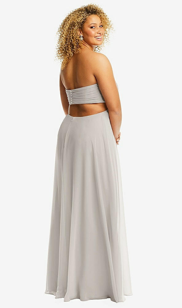Back View - Oyster Strapless Empire Waist Cutout Maxi Dress with Covered Button Detail