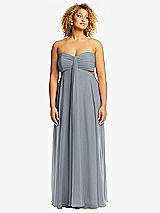 Front View Thumbnail - Platinum Strapless Empire Waist Cutout Maxi Dress with Covered Button Detail