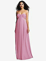 Alt View 2 Thumbnail - Powder Pink Strapless Empire Waist Cutout Maxi Dress with Covered Button Detail