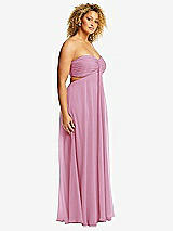 Side View Thumbnail - Powder Pink Strapless Empire Waist Cutout Maxi Dress with Covered Button Detail