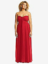 Front View Thumbnail - Parisian Red Strapless Empire Waist Cutout Maxi Dress with Covered Button Detail