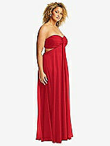 Side View Thumbnail - Parisian Red Strapless Empire Waist Cutout Maxi Dress with Covered Button Detail