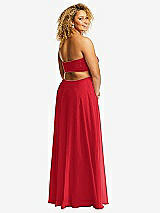 Rear View Thumbnail - Parisian Red Strapless Empire Waist Cutout Maxi Dress with Covered Button Detail