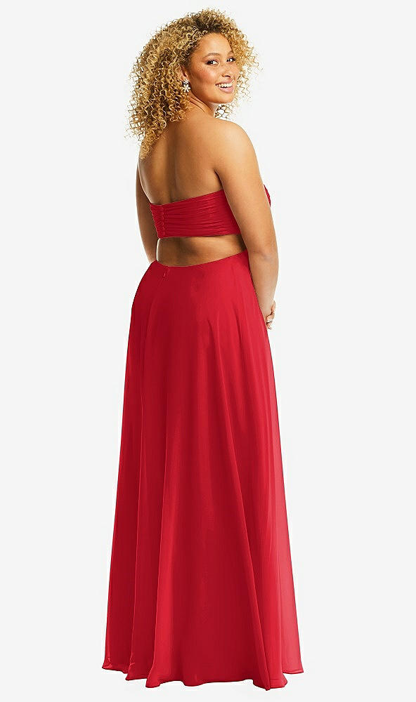 Back View - Parisian Red Strapless Empire Waist Cutout Maxi Dress with Covered Button Detail