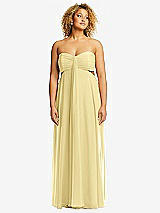 Front View Thumbnail - Pale Yellow Strapless Empire Waist Cutout Maxi Dress with Covered Button Detail