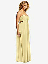 Side View Thumbnail - Pale Yellow Strapless Empire Waist Cutout Maxi Dress with Covered Button Detail