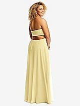 Rear View Thumbnail - Pale Yellow Strapless Empire Waist Cutout Maxi Dress with Covered Button Detail