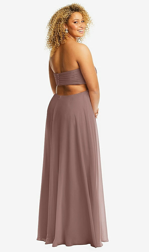 Back View - Sienna Strapless Empire Waist Cutout Maxi Dress with Covered Button Detail