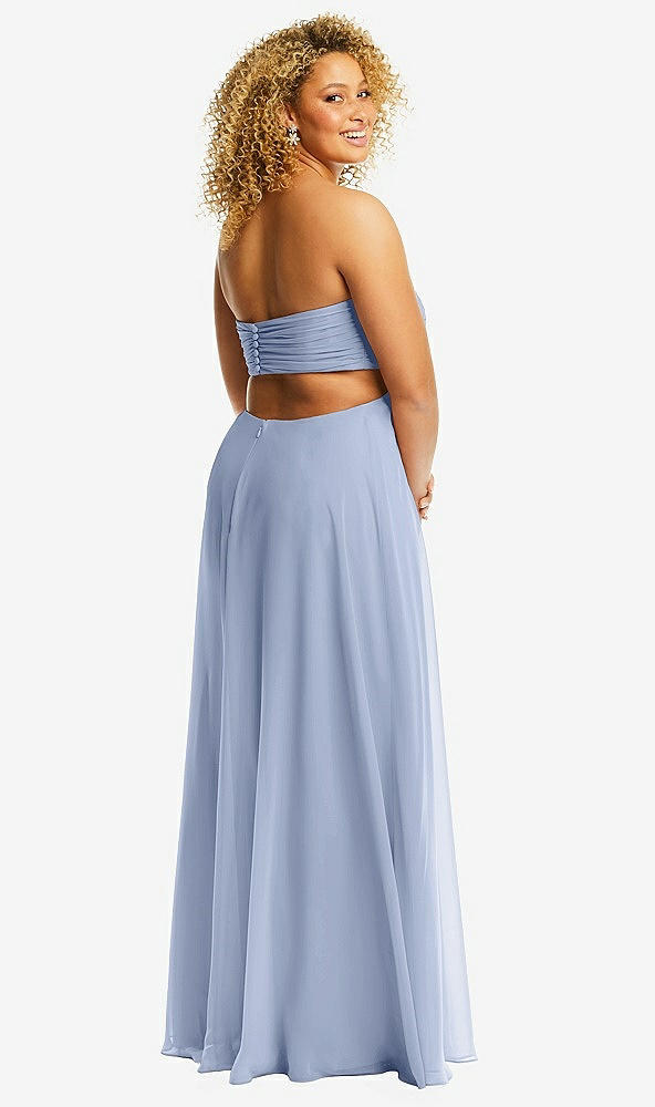 Back View - Sky Blue Strapless Empire Waist Cutout Maxi Dress with Covered Button Detail