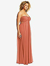 Side View Thumbnail - Terracotta Copper Strapless Empire Waist Cutout Maxi Dress with Covered Button Detail
