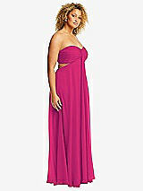 Side View Thumbnail - Think Pink Strapless Empire Waist Cutout Maxi Dress with Covered Button Detail