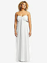 Front View Thumbnail - White Strapless Empire Waist Cutout Maxi Dress with Covered Button Detail